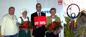 v.l. Rainer Pasta, Pilgerführerin Leni (Angela Ramsauer), Johannes Faden und Helga Grömer - Pilgerstab mit VIA NOVA-Log