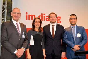 Maher Khedr, Staatsministerin Aydan Özoguz, MdB Uli Grötsch und Dr. Mohamed Saad.